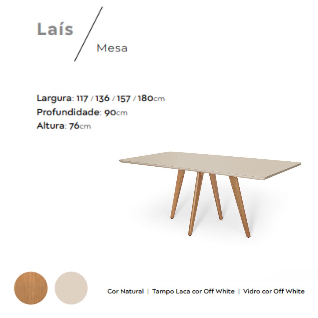 Mesa Laís Laminado Cinamomo com Tampo de Vidro e Laca Off White