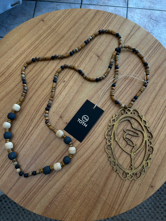 Decorative Necklace Our Lady Beads Brown and Black