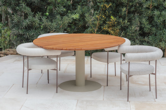 Round Deck Table Cumaru Wood Aluminum Taupe Color 120cm