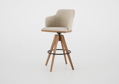 Ginga Chair with Natural Cinnamon Wood Armrests, Upholstered Fabric Backrest and Seat G.2-348