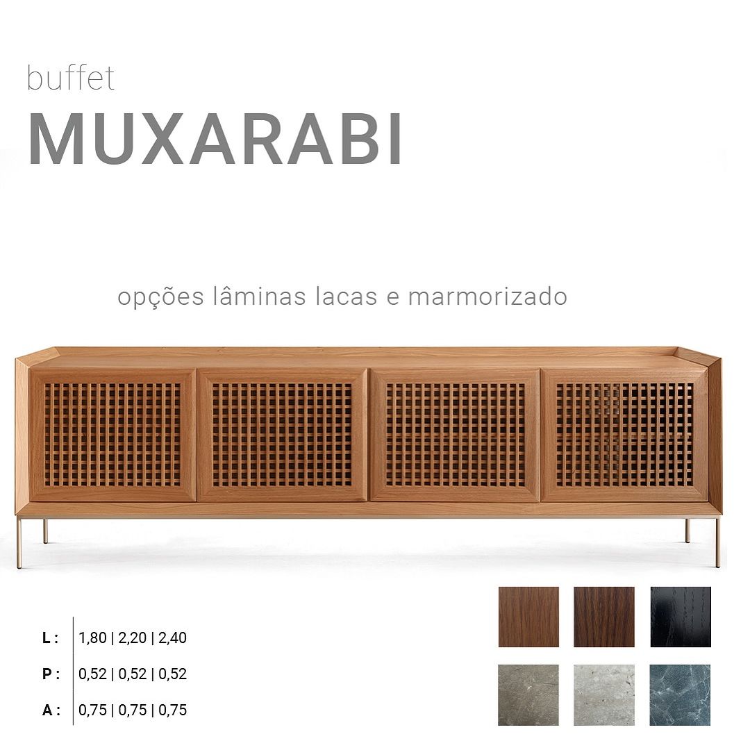 Buffet Muxarabi Madeira Cinamomo Nogal 4 Portas 220x52x75cm