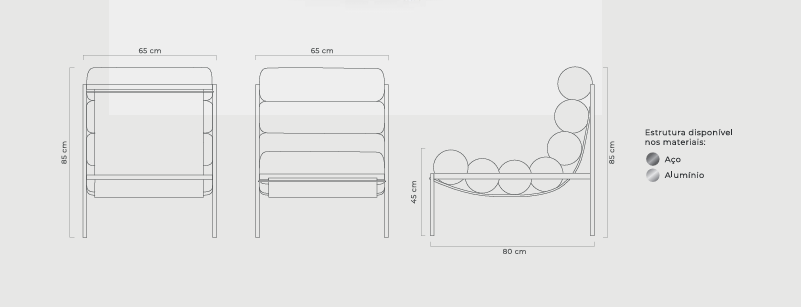 Sillón Roller de Aluminio Marrón Respaldo y Asiento Tapizado en Tela Sarga Grotto