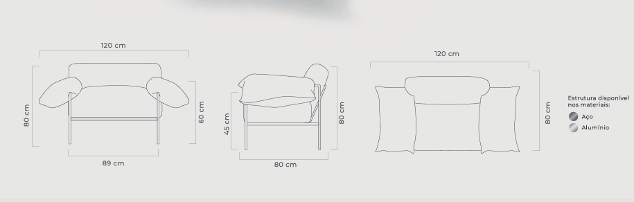 Poltrona Asa Alumínio Cor Taupe Encosto e Assento Estofado Tecido Loop Flint