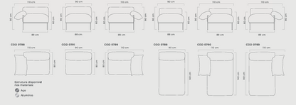 Sofá Modular Ala Aluminio Color Topo Asiento Tapizado Tela Lino Alba - 2 Módulos