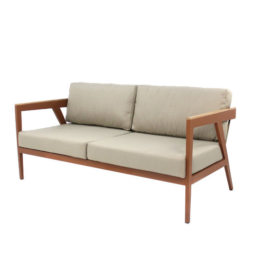 Flex Aluminum Sofa, Mixed Brown Color, Knitted Rope, Ramie Color, Backrest and Seat Upholstered in CA Fendi Fabric