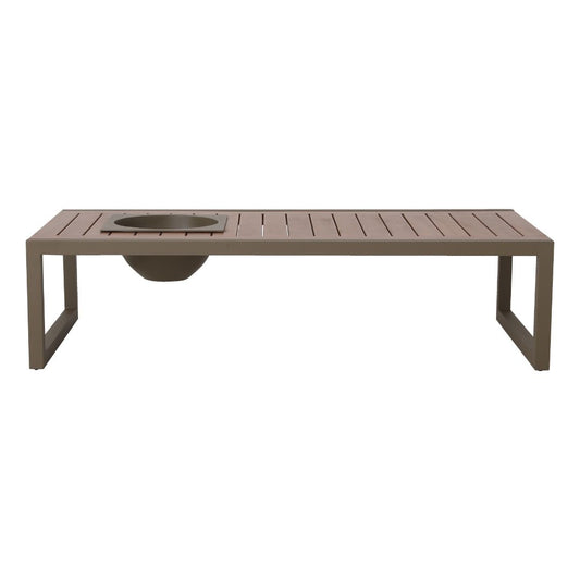 Village Coffee Table 140x70cm with 1 Champagne Holder in Cumaru Wood and Aluminum in Fendi Color