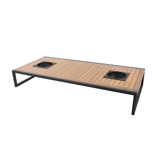 Village Coffee Table 140x70cm with 2 Champagne Holders Cumaru Wood Aluminum Black Color