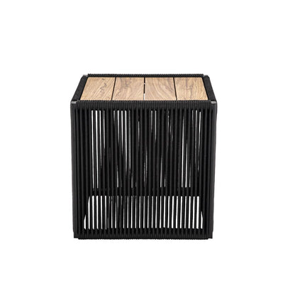 Mesa Lateral Riviera 41x41cm Madeira Freijó Alumínio Cor Chumbo Corda Náutica Cor Preto