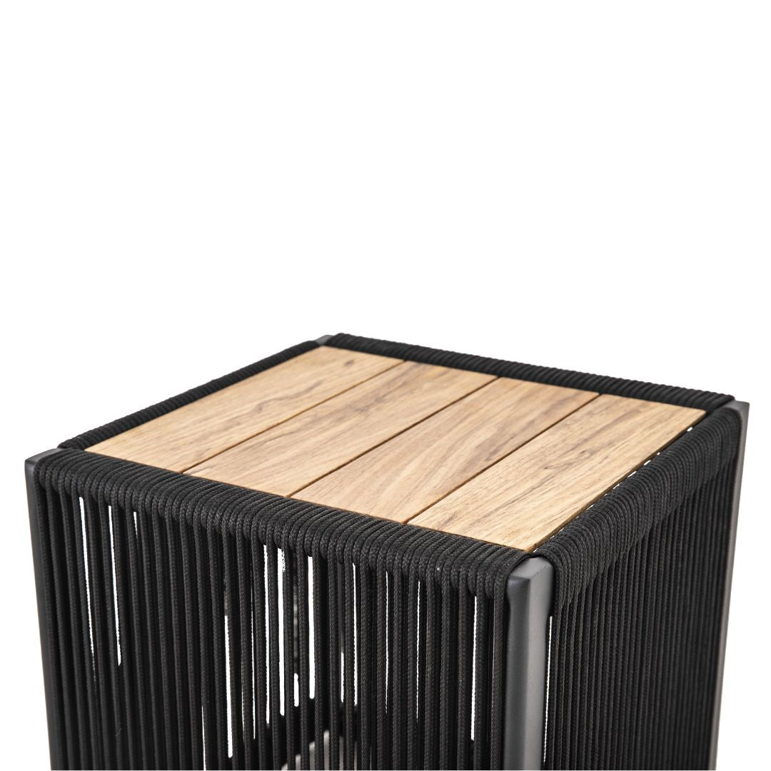 Mesa Lateral Riviera 41x41cm Madeira Freijó Alumínio Cor Chumbo Corda Náutica Cor Preto