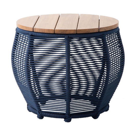 Sorrento Side Table 45cm Freijó Wood Aluminum Blue Color Nautical Rope Navy Blue Color