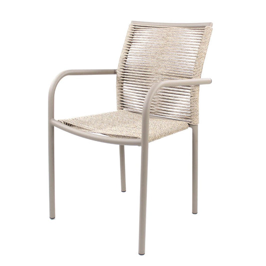 Panama Chair with Champagne Color Aluminum Armrest and Mixed Beige Nautical Rope