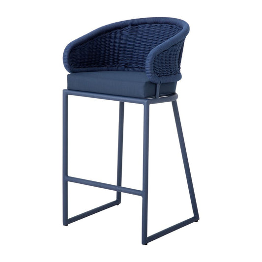 Lucci Aluminum Stool Carbon Blue Color Nautical Rope Navy Blue Color Upholstered Seat Quaker Navy Blue Fabric