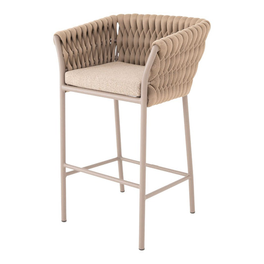 Panama Stool Aluminum Beige Color Nautical Knitting Ramie Color Upholstered Seat Copacabana Fabric Beige and Ivory