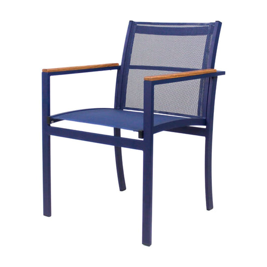 Amélia Armchair Freijó Wood Aluminum Blue Color Navy Blue Color Fabric