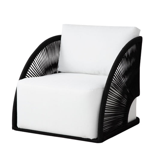 Antares Sillón Náutico Cuerda Color Negro Respaldo y Asiento Tapizado Tela Quaker Crema