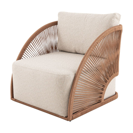 Antares Armchair Nautical Rope Bronze Color Backrest and Seat Upholstered in Copacabana Fabric Beige and Ivory