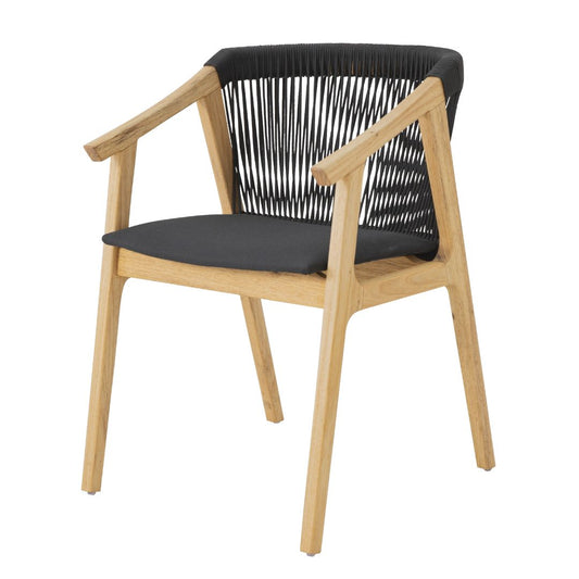 Sillón Ayron Freijó Madera Cuerda Náutica Color Negro Asiento Tapizado Tela Quaker Negra