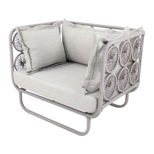 Erys Nautical Rope Armchair Light Silver Color Backrest and Seat Upholstered in Quaker Silver Mix Fabric