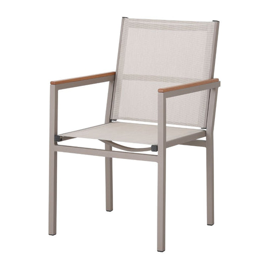 Búzios Armchair Freijó Wood Aluminum Champagne Color Mixed Beige Color Fabric