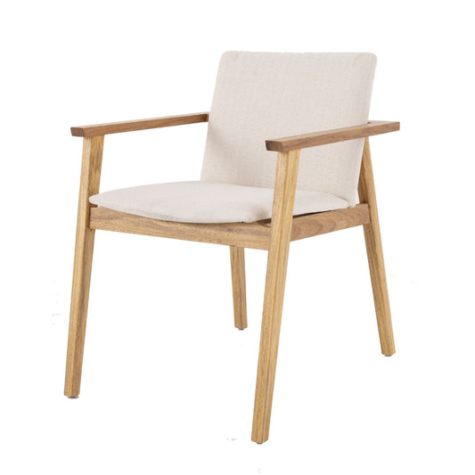 Catteli Armchair Freijó Wood Backrest and Seat Upholstered in Quaker Sand Fabric