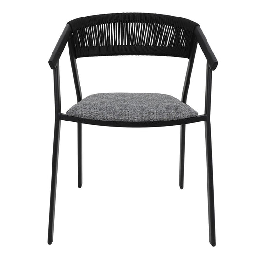 Duda Aluminum Armchair Black Color Nautical Rope Black Color Upholstered Seat Quaker Fabric Mix Gray