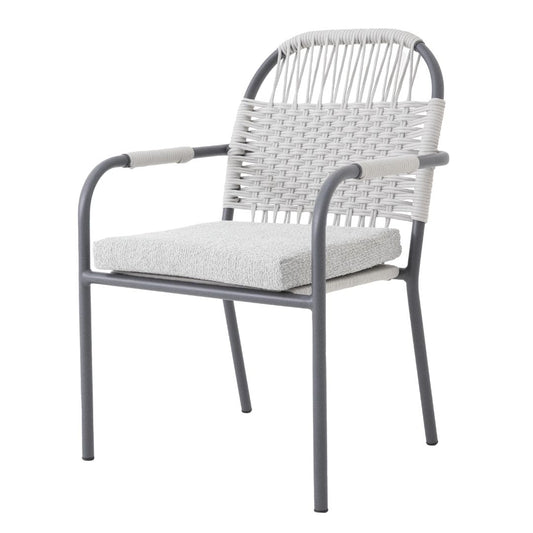 Habana Armchair Aluminum Lead Color Nautical Rope Ice Color Upholstered Seat Boucle White Fabric