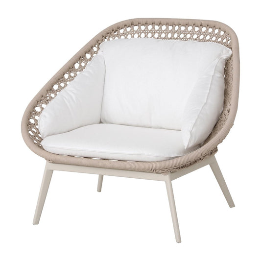 Ibiza Aluminum Armchair Beige Color Nautical Rope Sand Upholstered Seat High Relief Fabric