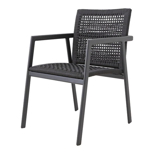 Itapuã Chair with Armrests, Aluminum, Lead Color, Nautical Rope, Black Color