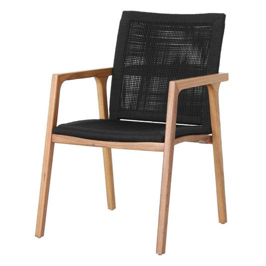 Itapuã Chair with Armrests in Freijó Wood and Nautical Rope in Black