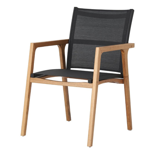 Itapuã Chair with Armrests in Freijó Wood, Black Canvas, Closed