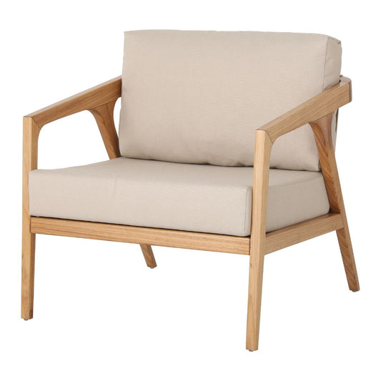 Itapuã Armchair Freijó Wood Nautical Rope Sand Color Backrest and Seat Upholstered Quaker Beige Fabric