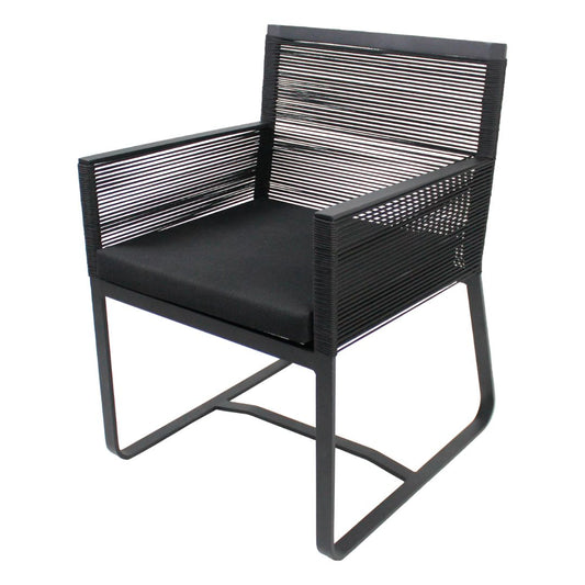 Sillón Olímpia Aluminio Color Negro Cuerda Náutica Color Negro Asiento Tapizado Tela Quaker Negra