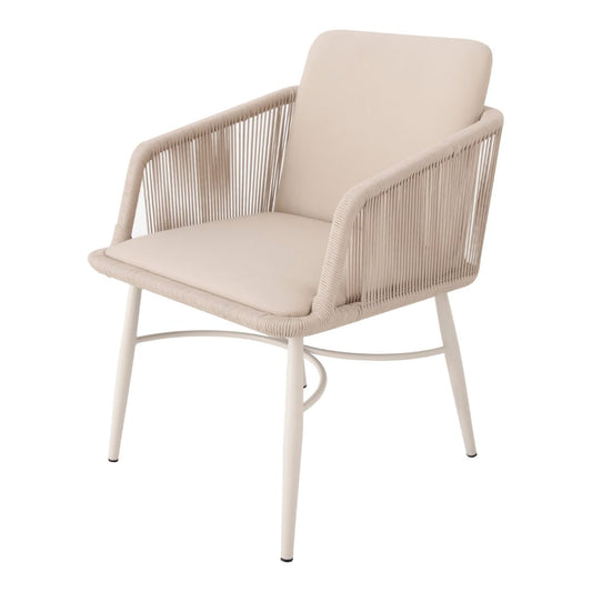 Villas Aluminum Armchair Beige Color Nautical Rope Sand Color Upholstered Seat Captain Alabaster Fabric