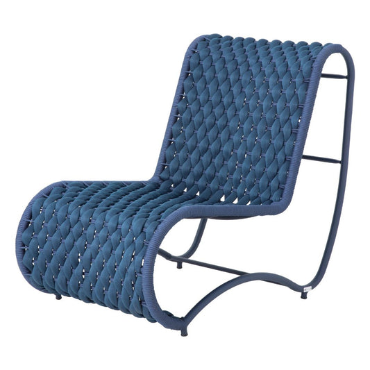 Wave Aluminum Armchair in Blue Color Nautical Knitting in Navy Blue Color