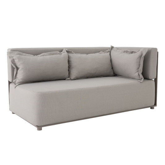 Angra Aluminum Sofa Champagne Color Backrest and Seat Upholstered Quaker Dublin Tweed Fabric