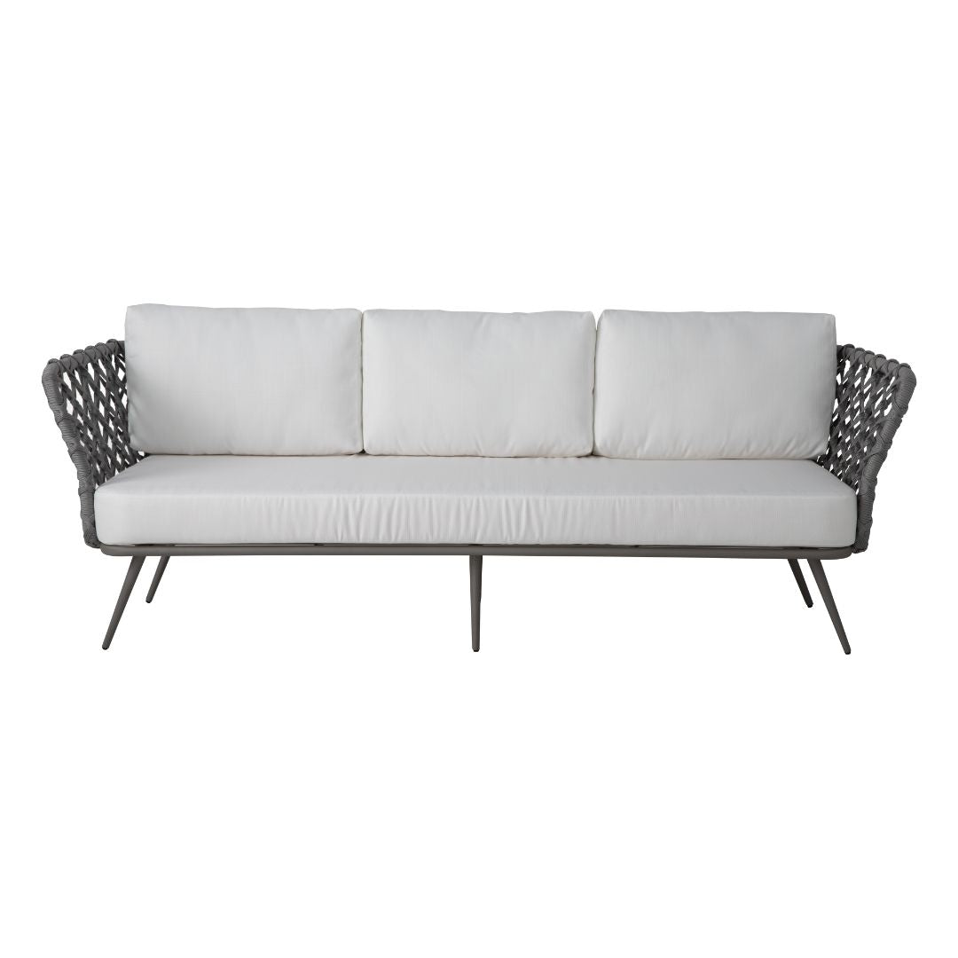 Costa Rica Sofa Aluminum Gray Color Nautical Rope Silver Color Backrest and Seat Upholstered Raw Dunas Fabric