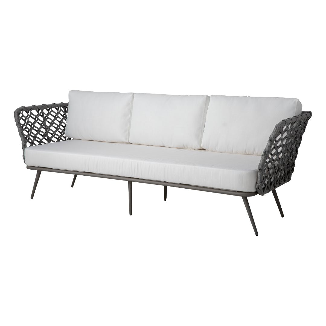 Costa Rica Sofa Aluminum Gray Color Nautical Rope Silver Color Backrest and Seat Upholstered Raw Dunas Fabric