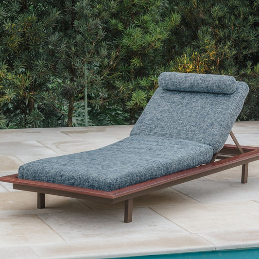 Maré Lounge Chair Cumaru Wood Red Aluminum Brown Upholstered Fabric O'double Trouble Navy Mix