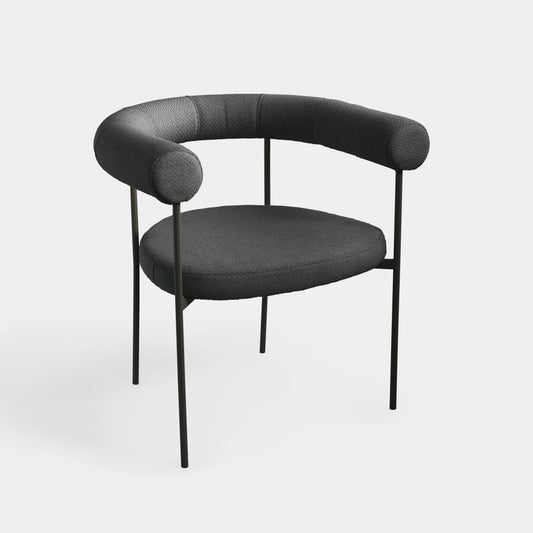 Silla Curva Aluminio Color Negro Respaldo y Asiento Tapizado Tela Plomo Cuba