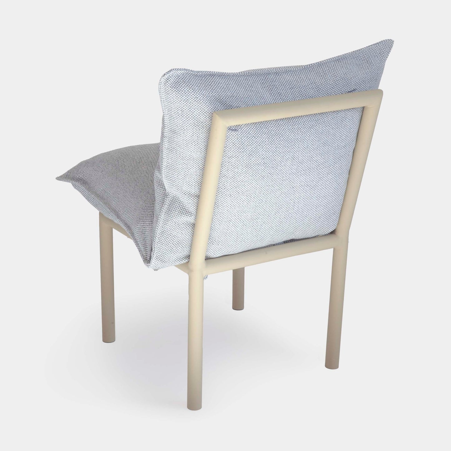 Lyon Aluminum Chair Taupe Color Backrest and Seat Upholstered in Trulli Denin Fabric