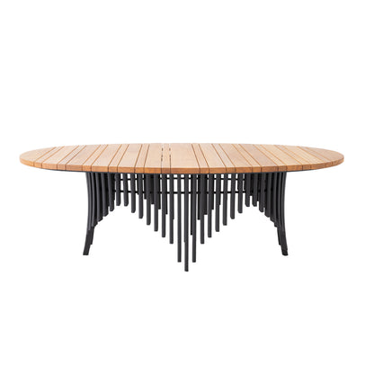 Mesa Oval Luna 230x120cm Tampo Madeira Freijó Base Alumínio Cor Preto