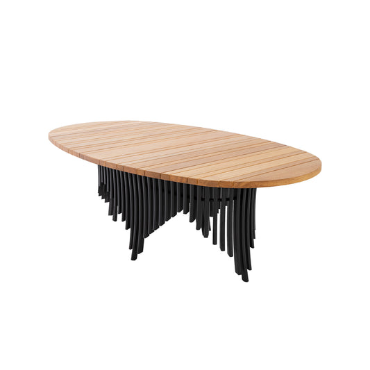 Luna Oval Table 230x120cm Freijó Wood Top Aluminum Base Black Color