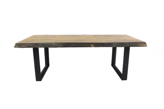 Mesa de Comedor Ettore Tapa de Madera Pequiá Base de Aluminio Macizo Color Negro