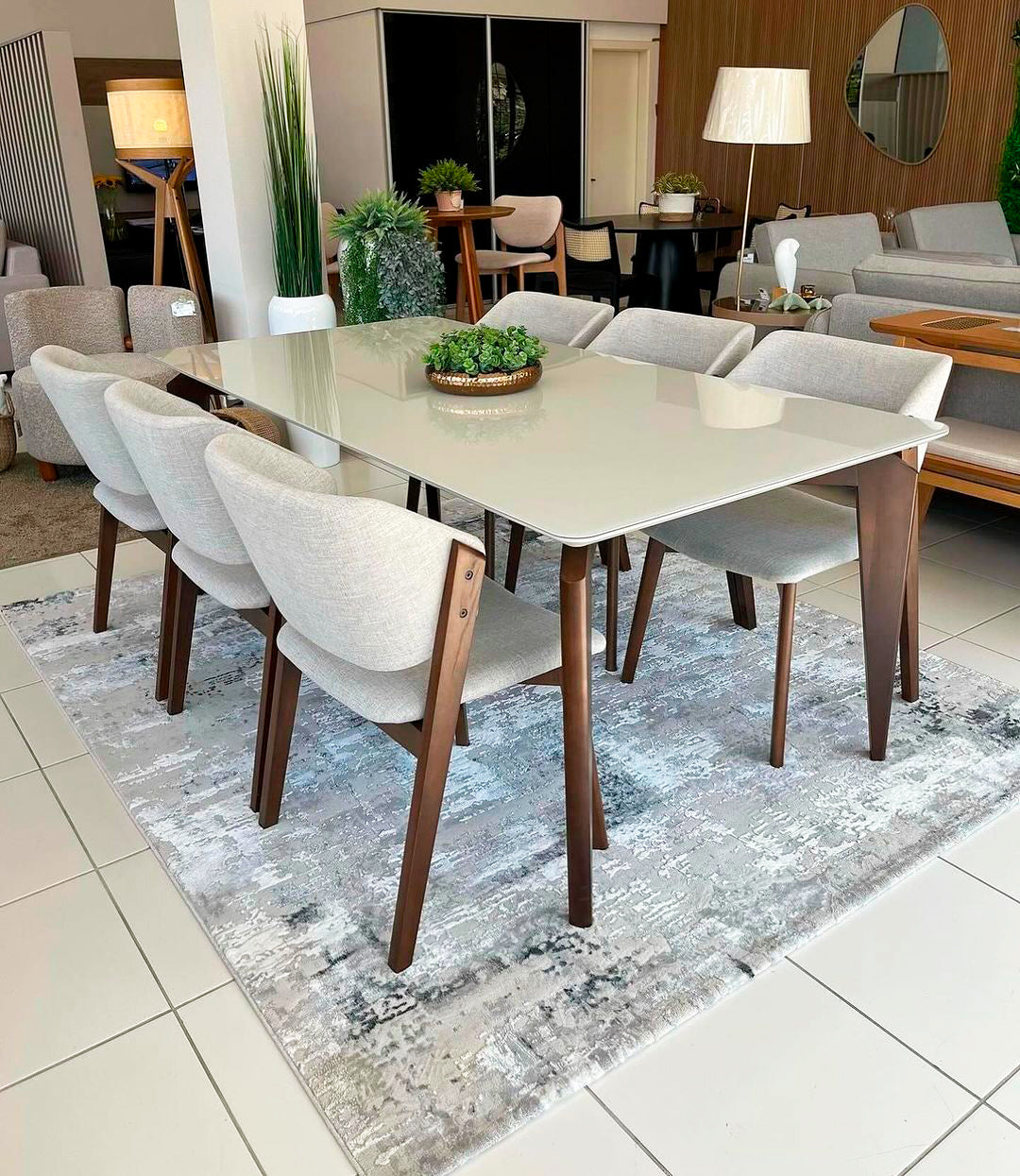 Mesa de comedor Mari 220x110 cm madera con tapa de cristal blanco roto - 8 plazas