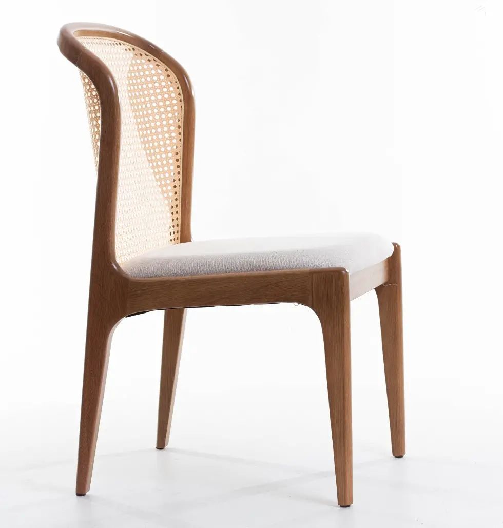 Isis Chair with Hexagonal Straw Backrest, Natural Wood, Upholstered Fabric Seat BR6000