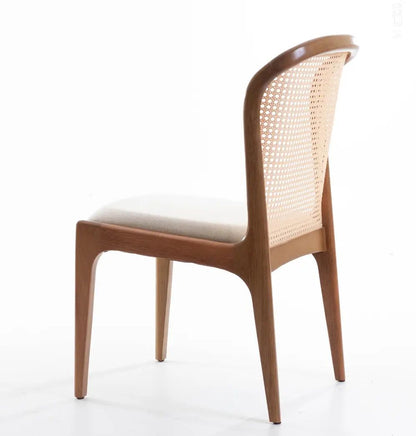 Isis Chair with Hexagonal Straw Backrest, Natural Wood, Upholstered Fabric Seat BR6000