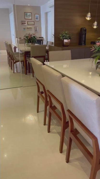 Mesa de comedor Mari 220x110 cm madera con tapa de cristal blanco roto - 8 plazas