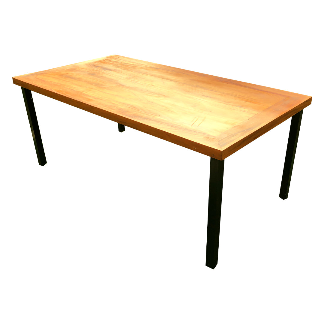 Mesa de comedor Luciane 160x80 cm con tapa de madera maciza y patas de hierro - 6 plazas