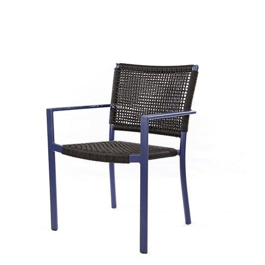 Star Chair with Aluminum Armrest in Blue Color and Nautical Rope in Black Color